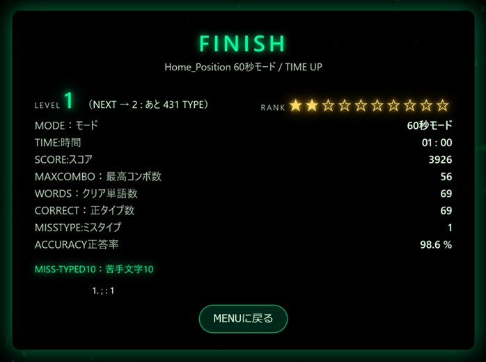 FINISH：レベル・ランク・モードなど